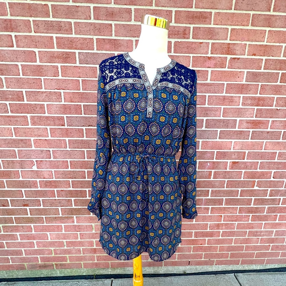 Anthropologie Daniel Rainn Dress Women's Blue Multicolor Boho Abstract Size S